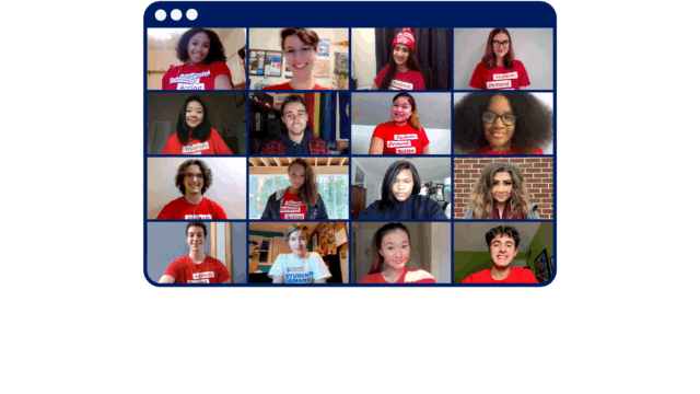 Images of the Students Demand Action Advisory Board members shown on a computer screen