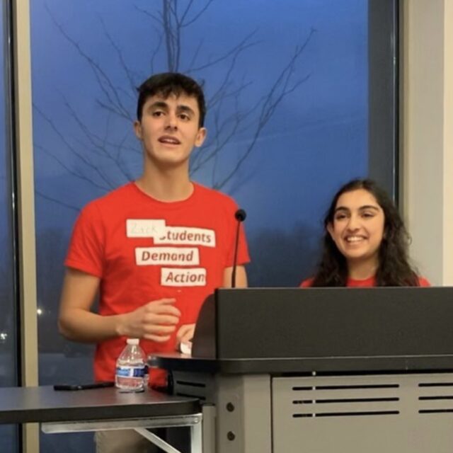 Students Demand Action volunteer Zack Maaieh speaks at a Students Demand Action meeting