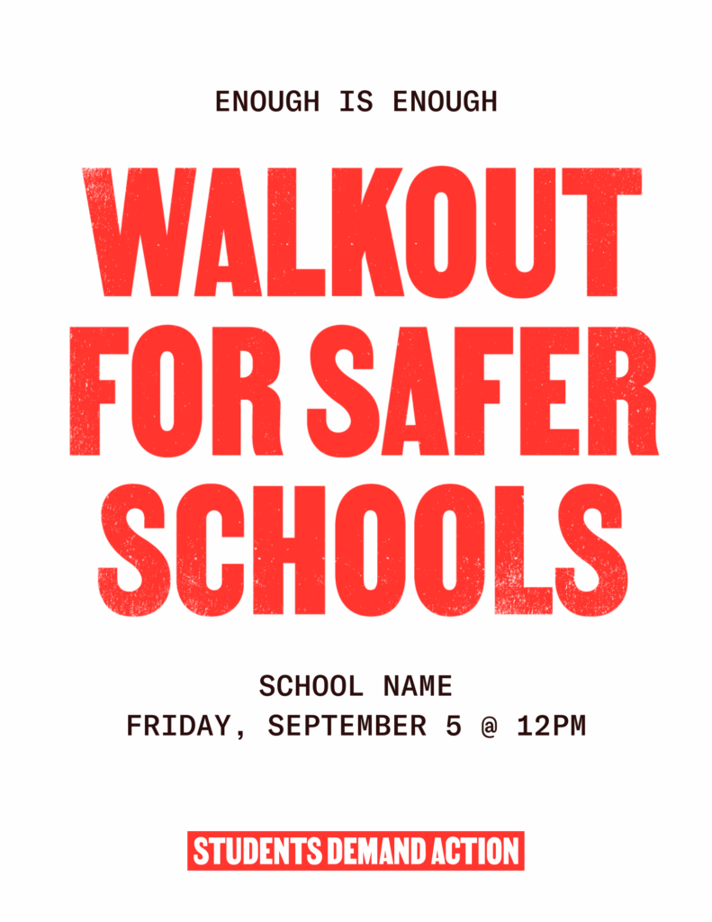 Sample print flyer template for Students Demand Action national walkout for safer schools